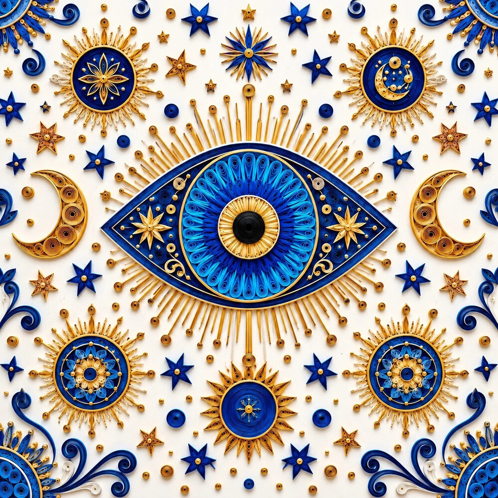 8x8 Framed Blue Evil Eye Quilling Art Print